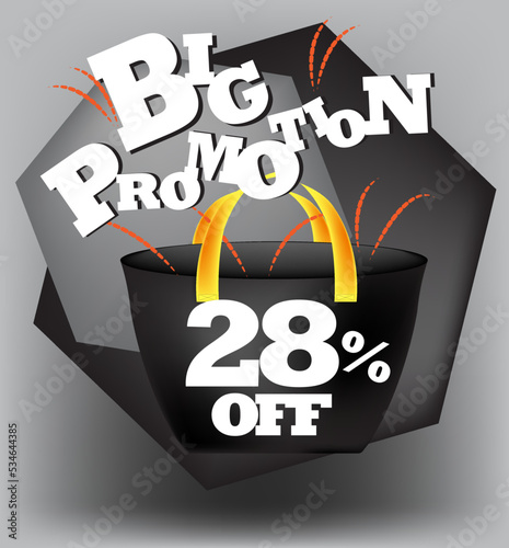BIG PROMO BANNER 28 PERCENT DISCOUNT WITH BAG AND GRAY BACKGROUND