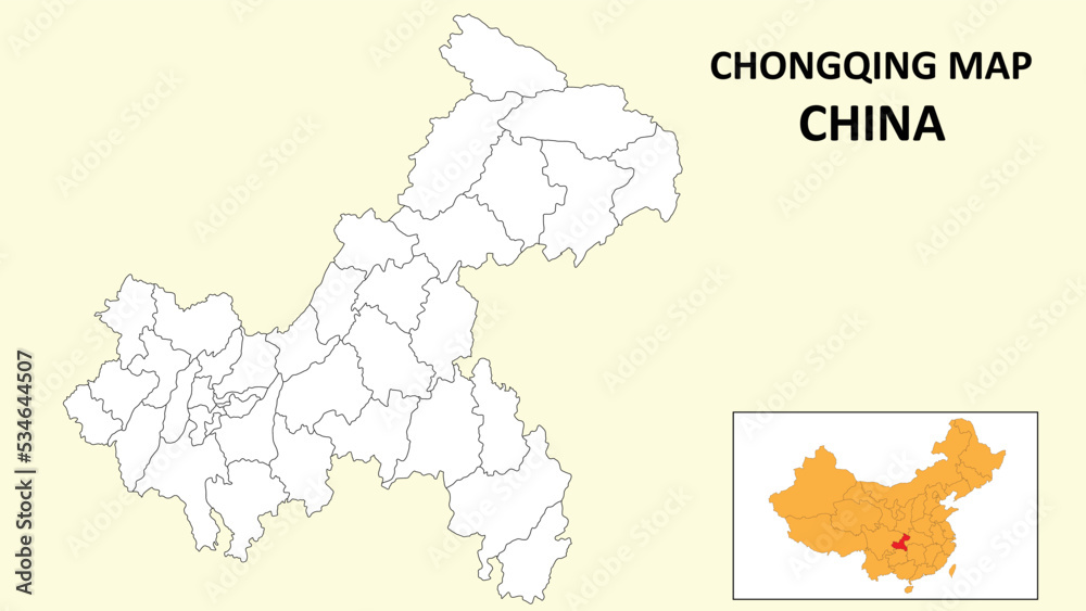 Obraz premium Chongqing Map of China. Outline the state map of Chongqing. Political map of Chongqing with a black and white design.