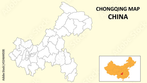 Chongqing Map of China. Outline the state map of Chongqing. Political map of Chongqing with a black and white design.