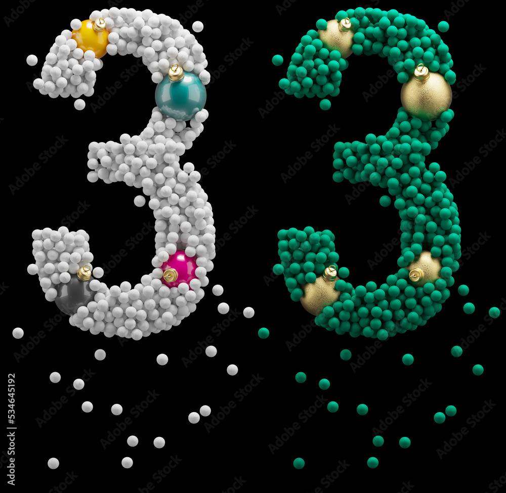 Christmas toy font. Snowball, foam. Number 3