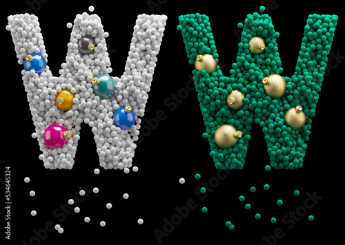 Christmas toy font. Snowball, foam. Letter W