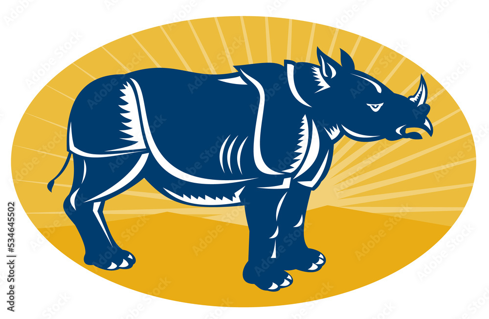 Fototapeta premium rhinoceros side view woodcut