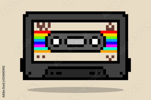 Cassette tape pixel retro style. Pixel art of cassette tape. Retro style cassette tape.