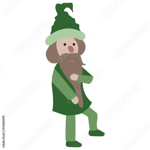 Dwarf character. Cute, funny gnome with a beard. Little man. Vector stock illustration isolated on white background.