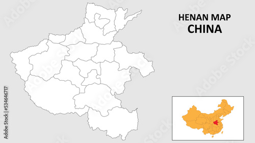 Henan Map of China. Outline the state map of Henan. Political map of Henan with a black and white design. photo