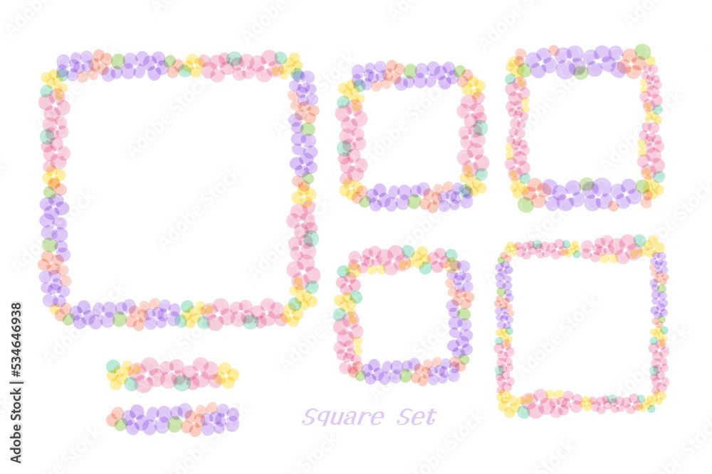 Floral square frame set in various colors and sizes on transparent