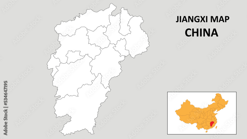 Jiangxi Map of China. Outline the state map of Jiangxi. Political map