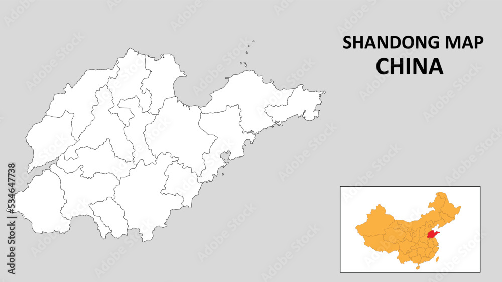 Obraz premium Shandong Map of China. Outline the state map of Shandong. Political map of Shandong with a black and white design.
