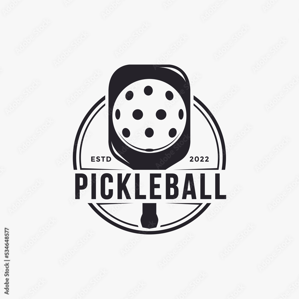 Vintage badge emblem pickle ball logo, pickleball club, tournament