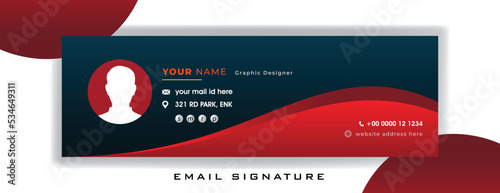 Business Email signature red and black color  card template design 