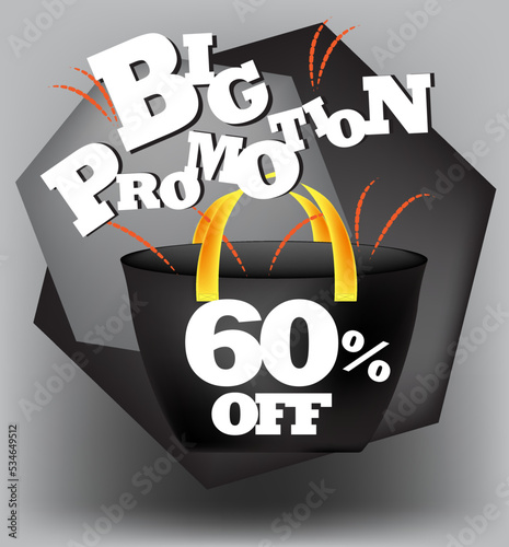 BIG PROMO BANNER 60 PERCENT DISCOUNT WITH BAG AND GRAY BACKGROUND