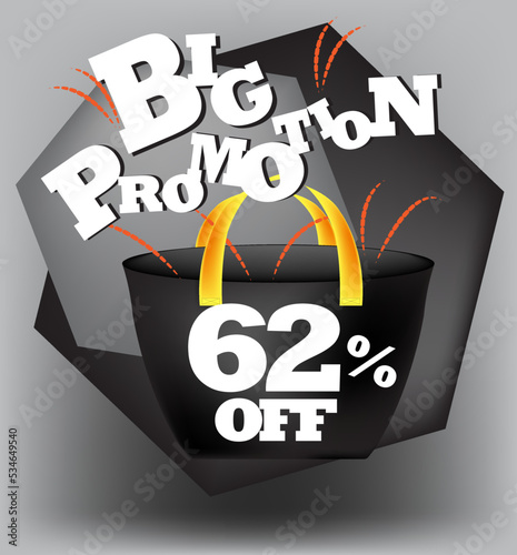 BIG PROMO BANNER 62 PERCENT DISCOUNT WITH BAG AND GRAY BACKGROUND