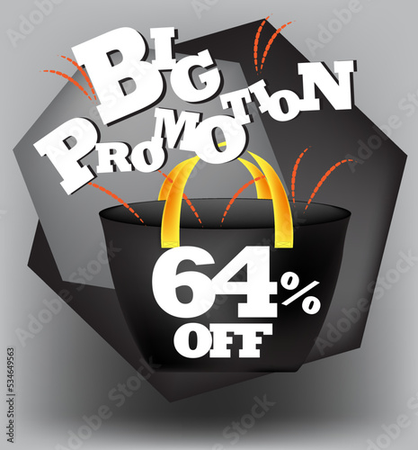 BIG PROMO BANNER 64 PERCENT DISCOUNT WITH BAG AND GRAY BACKGROUND