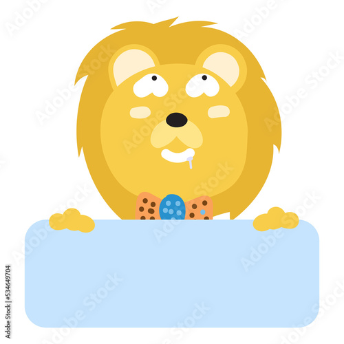 Lion Face Mood with Banner. Cute Wildlife Animal hang on Tag Vector Illustration.