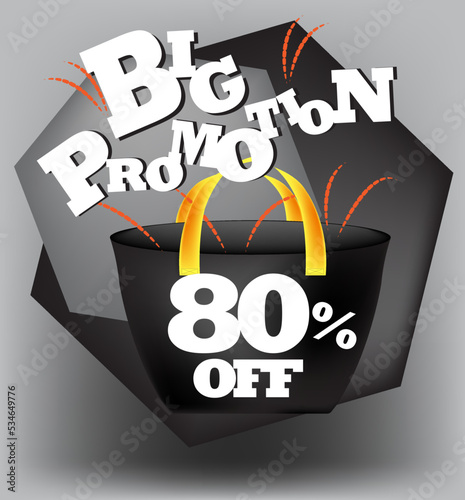 BIG PROMO BANNER 80 PERCENT DISCOUNT WITH BAG AND GRAY BACKGROUND