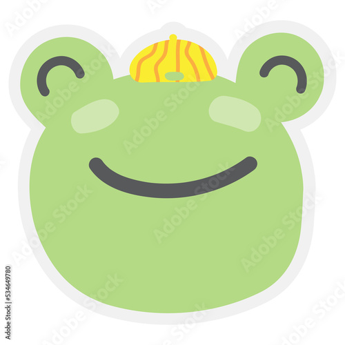 Frog Face Mood Sticker. Cute Wildlife Cartoon Animal hang on Tag Vector Illustration.