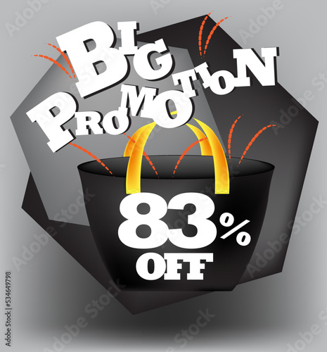 BIG PROMO BANNER 83 PERCENT DISCOUNT WITH BAG AND GRAY BACKGROUND
