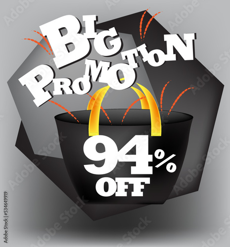 BIG PROMO BANNER 94 PERCENT DISCOUNT WITH BAG AND GRAY BACKGROUND