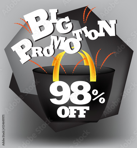 BIG PROMO BANNER 98 PERCENT DISCOUNT WITH BAG AND GRAY BACKGROUND