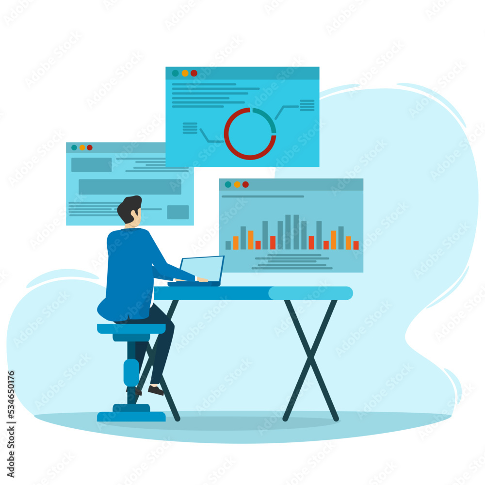 the concept of Statistics and Data Analysis. business finance investment. businessman doing analysis on monitor chart dashboard the concept of Statistics and Data Analysis. business finance investment. businessman doing analysis on monitor chart dashboard