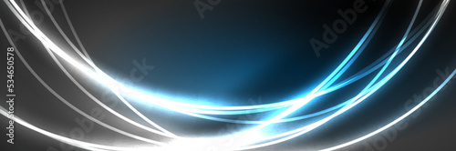 Blue neon glowing lines, magic energy space light concept, abstract background wallpaper design