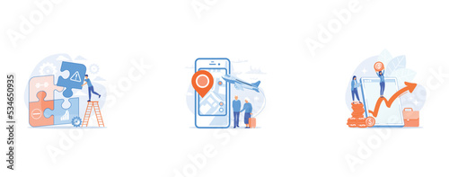 SWOT analysis, Retired people travel, Income growth, profitable business, successful commerce, set flat vector modern illustration