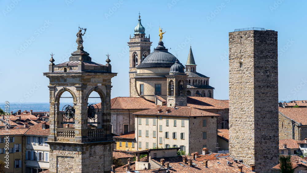 Bergamo, Italy. Landscape at the towers and bell towers of the old town. One of the most beautiful cities in Italy Bergamo, Italy. Landscape at the towers and bell towers of the old town. One of the most beautiful cities in Italy