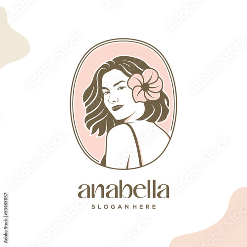 Beautiful woman with flowers logo template