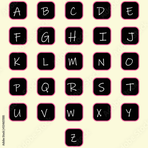 Upper case alphabet set with white color