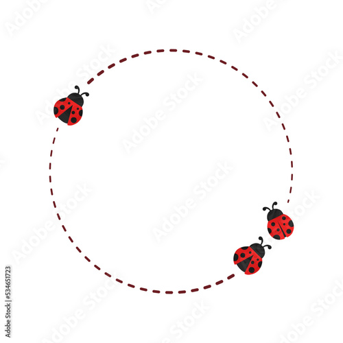 Circle flying ladybug trail frame clipart vector illustration