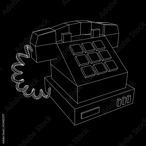 Old retro landline telephone. Vintage phone call center concept. Wireframe low poly mesh vector illustration