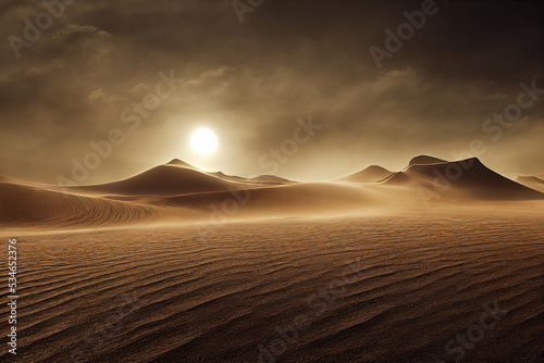 Fototapeta Dramatic sand storm in desert. Abstract background. Digital art.