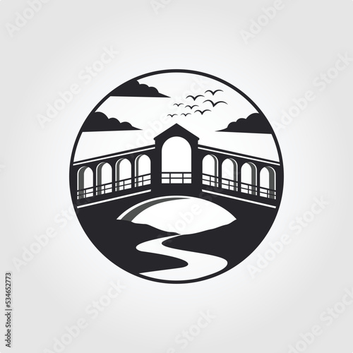 rialto bridge and river logo vector symbol illustration design, creative bridge logo design