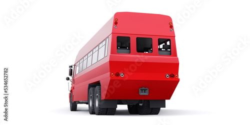 Bus to transport workers to hard to reach areas. 3D illustration.
