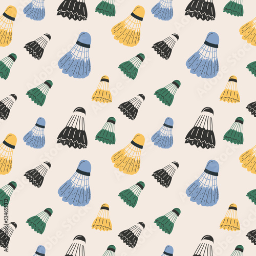 Seamless pattern with  shuttlecocks .  Equipments for badminton game sport. Vector illustration