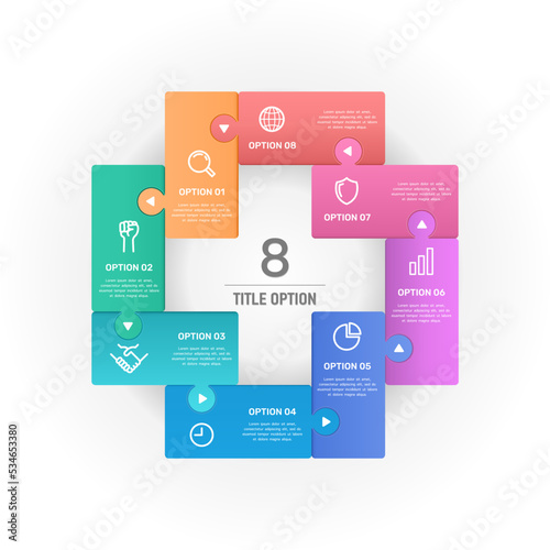 Infographic plus jigsaw puzzles 8 options. Vector illustration