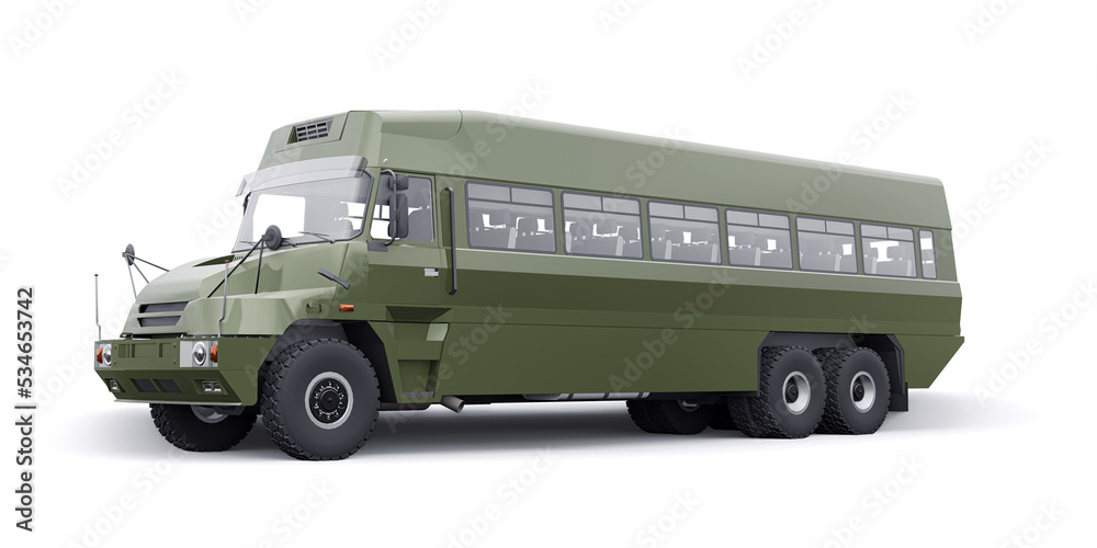 Military army bus for transporting infantry. 3D illustration