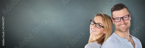 Happy Couple With Stylish Eyeglasses