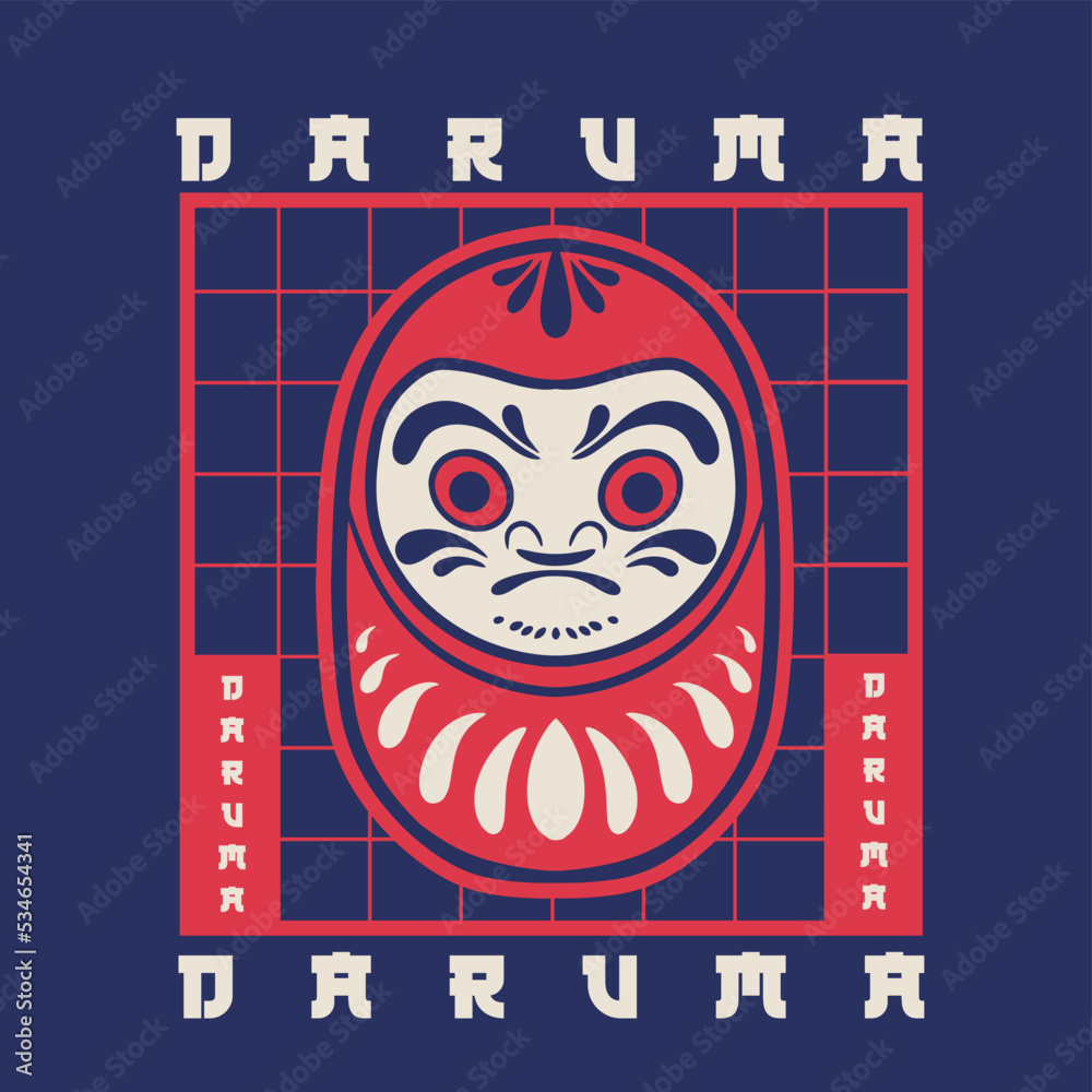 Obraz premium Demon Daruma Doll T-Shirt Illustration Design Japanese Style. Demon Daruma Doll Japanese Illustration Vector Isolated. Suitable for T-Shirt Design, Poster, Logo, and Wallpaper.