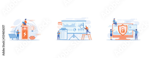 Scientists with lemon charging, solar pannels, wind turbines, Workgroup admit and identify, measure and prioritize, implement a strategy, Security analysts protect internet-connected systems with shie