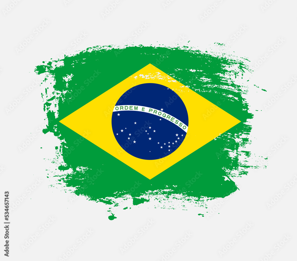Fototapeta premium Elegant grungy brush flag with Brazil national flag vector