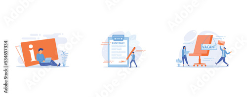 Instruction manual, Contract signing, People applying for vacant job, set flat vector modern illustration