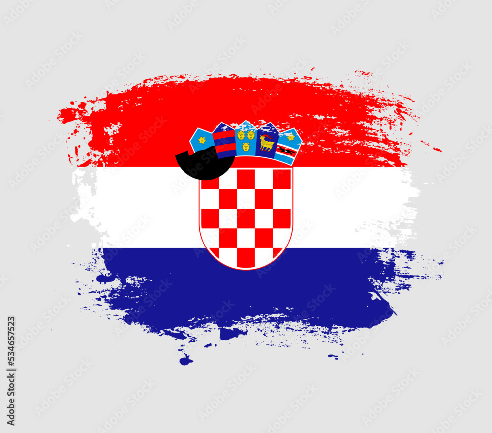 Naklejka premium Elegant grungy brush flag with Croatia national flag vector