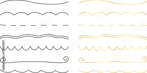 Vector of Hand Drawn Simple Divider Lines and Borders with Gold Color, Ornamental Decorative Frame