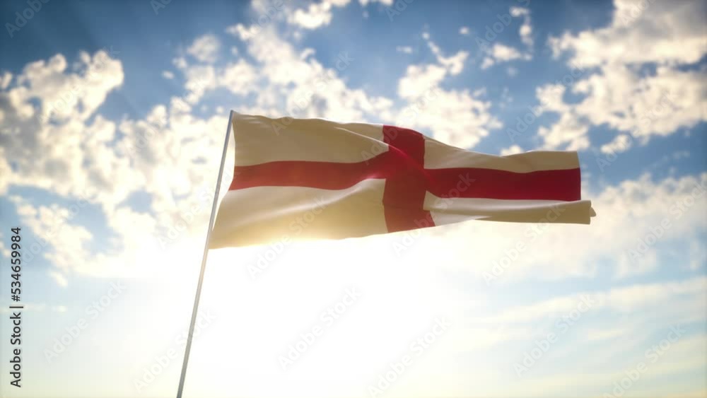 Drapeau 3D de l'Angleterre flottant au vent devant un ciel bleu