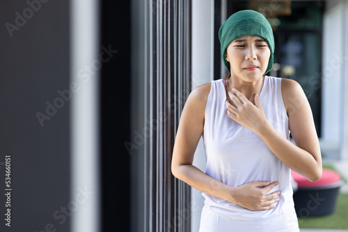 Fényképezés woman cancer patient suffering from radiation nausea and vomiting, negative side