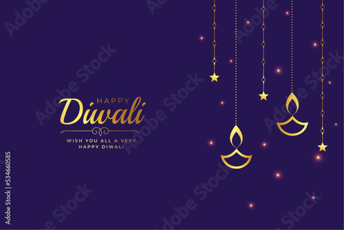 happy diwali banner with lantern in purple background
