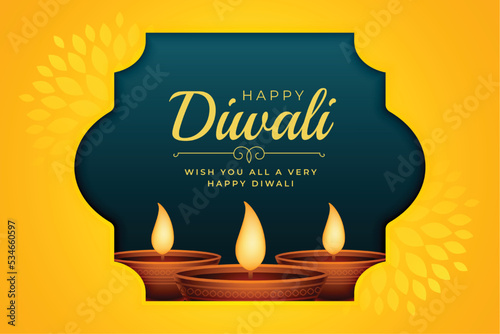 shubh deepavali wishes card with diya in floral background