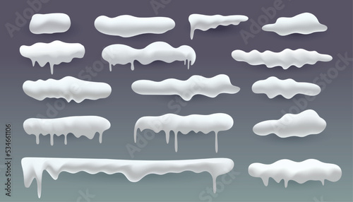 set of realistic snowfall caps elements for xmas design