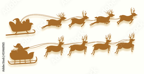 set of santa claus flying on reindeer sleigh design for xmas celebration